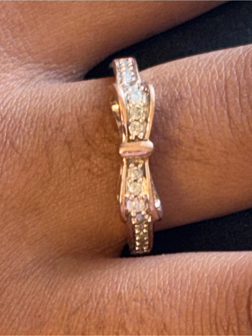Sterling Silver Vermeil Rose Diamond Bow Ring Size 7